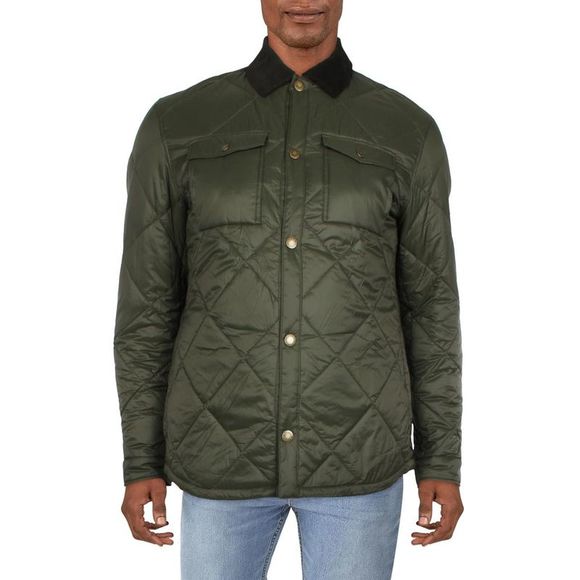 Barbour Jackets & Coats Barbour Mens Green Quilted Warm Pointed Collar Quilted Coat Jacket